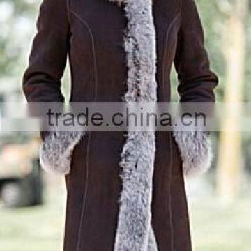 long style womens shearling leather coat for winter season