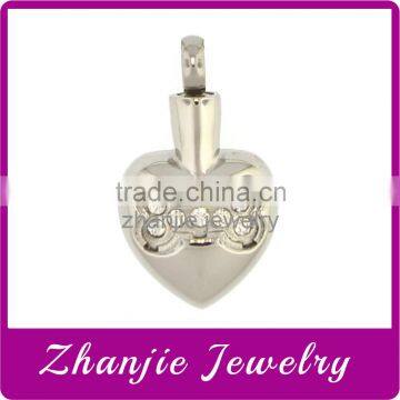 Personalized Custom Design Funeral Jewelry Stainless Steel Heart Cremation Keepsake Urn Pendant With Bone Crystal For Pet