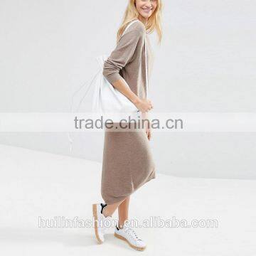 Ladies Designer Office Dresses Long Sleeve Knitted Wear Scoop Neck Midi Work Dress Quality Choice photo-5