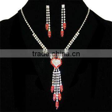 Bridesmaid Tassel Ruby Rhinestone Heart Silver Tone Necklaces Set jewelry