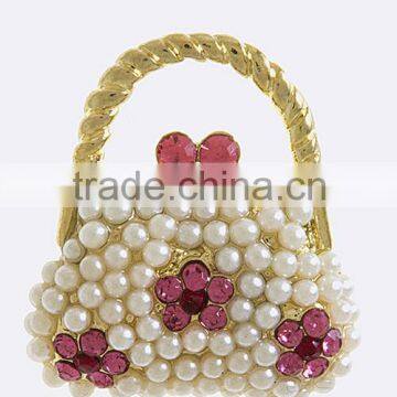 PEARL BALL ENCRUSTED PURSE BROOCH