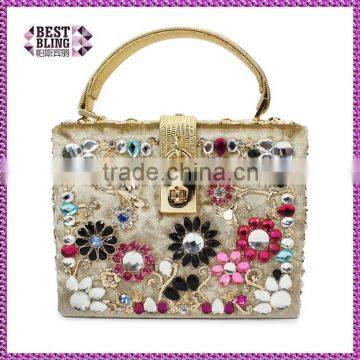 diamond flowers hollow Ballot lock luxury handbag evening bag-in-box (C001)