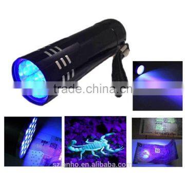 2016 super Mini Aluminum UV Ultra Violet 9 LED Flashlight Scorpion Black Light