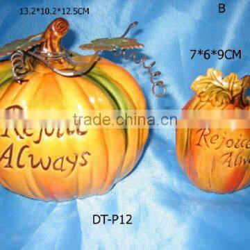 Harvest decoration pumpkin with metal leaves