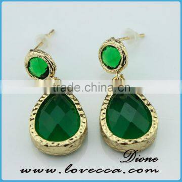 Drop shape stud earrings green colored glass stone earring for gift