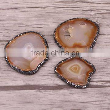 Natural Agate Pave Crystal Druzy Pendants, Sliced Agate Stones For Jewelry Design