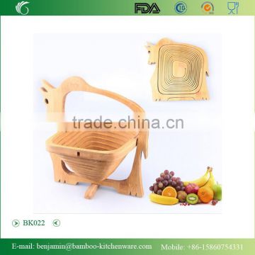 Totally bamboo Hot Sale Folding Bull Shape Bamboo Basket For Food&Fruit