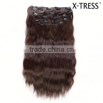 100% braizilian human hair 16inch brown color Natural wave long lasting factory clips on human hair extension