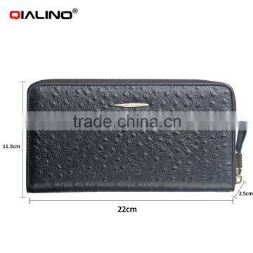 QIALINO Wholesale Zip Wallet Luxury Ostrich Leather mini wallet handbag