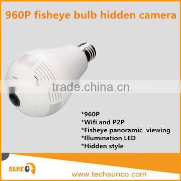 Wireless bulb ip camera wifi light bulb spy hidden 960P 2 way audio sd slot 128g max P2P panoramic fisheye home surveillance