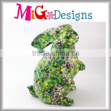 Custom Hotsale Colorful Ceramic Rabbit With Flower Full Decal