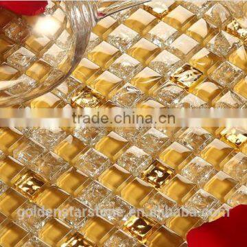 Ice-crack golden crystal glass mosaic tiles using indoor