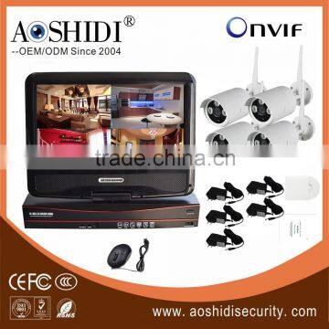 High quality wireless 4 ch security cameras,10 inch screen 1MP camera kits,cctv kit 4 cameras