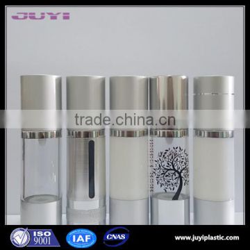 silver color empty aluminium cosmetic bottle packaging,pump top airless lotion bottles