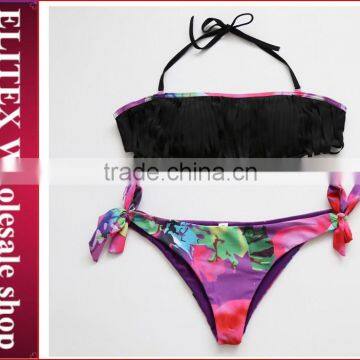 Wholesale Black Tassels Seamless Bottom Sexy Fashion bikini swimwear 2017