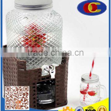 6L Glass Beverage Dispenser Water square bottle with stand