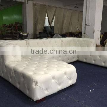 Retro Button Tufted White Genuine Leather Sofa/ U-Shaped Classic Chesterfield Couch Sofa/ American Hot-Sale Living Room Sofa photo-2