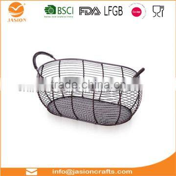 Oval Wire Baskets Garlic Fruit Storage Rustic Trugs Wood Handle Eggs Basket photo-4