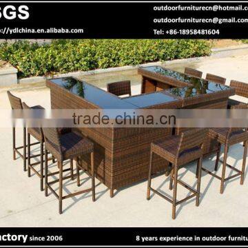 SGS HDPE rattan wicker outdoor bar stools wicker high bar tables