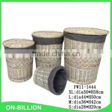 Trade fair high quality grey wicker woven laundry basket in bulk