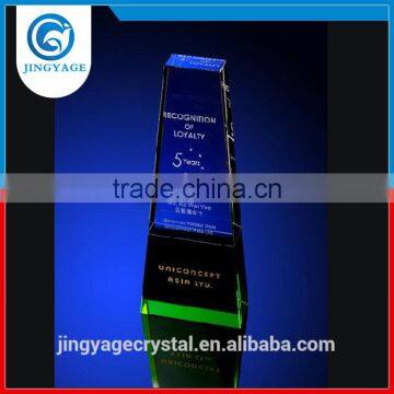 Jingyage Factory Directly Sell Unique Blue Crystal Trophy Plaque Souvenir Crystal Trophy Award Gift