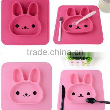 FDA Approved Rabbit Silicone Placemat for Kids, BPA Free Silicone Plate for Kids