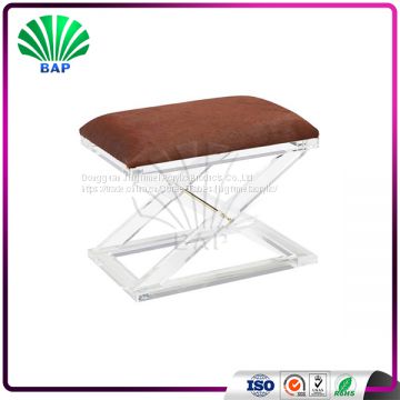 Luxury Home Furniture Acrylic Colored Cushion Stool Living Room Lucite Stool With Clear X-Shape Stool Legs