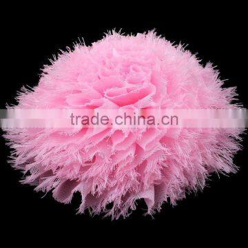 fraying chiffon flower puff ball for kids hair accessories