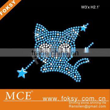 Rhinestone hotfix transfer Blue cat,foil heat transfers