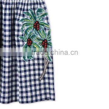 2017 Embroidered Palm Print Design Check Dress Boutique Girl Clothing With Embroidery Patch Childern Frock Model HSD5941 photo-3