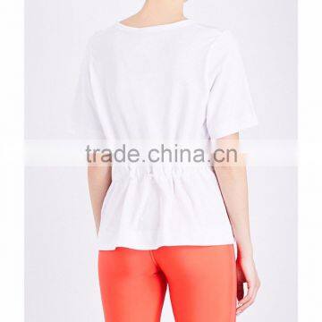 Customized Wholesale Lady's Apparel Simple Short Sleeves Round Neck Print Cotton-blend Jersey T-shirt(DQM009T) photo-3