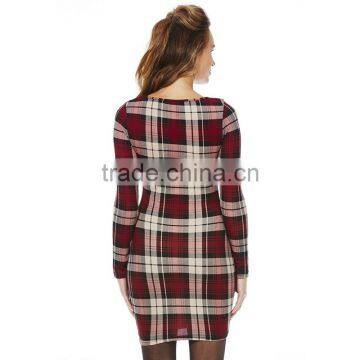 Wholesale Bodycon Slim Pencil Party Dress Design Your Own Fashion Checked Dress photo-3