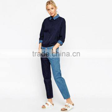 new fashion different color block ladies jeans pants