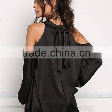 MGOO Custom Made 2017 100% Polyester Satin Silky Blouses Custom Factory Cowl Neck Tops Plain Long Sleeves Shirts photo-6