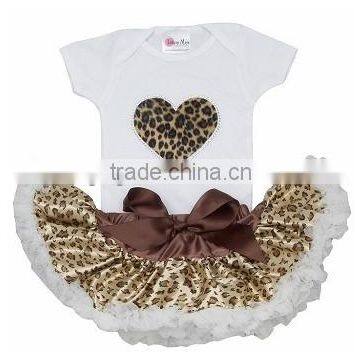 2015 New Design Boutique Baby Dress with Cheetah Heart Tutu Petti Skirt Sets for Girls