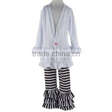 Unique boutique ruffle dress and stripe pants outfit for girl