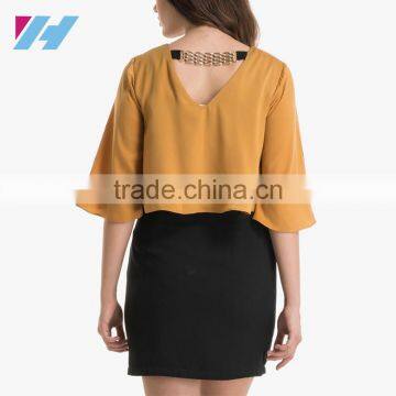 Ladies New Fashion Clothing Wholesale Casual Mustard Yellow Wrap Dress photo-4