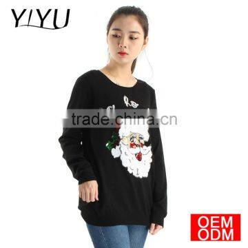 Women Casual Cozy Jumper Black Glitter Snowman Sweater for Christmas photo-3
