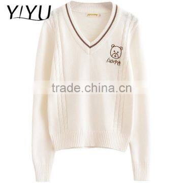 korea style girl white sweet v-neck high school uniform pullover sweater