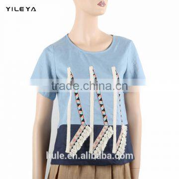 Different Colors High Fashion Embroidered Women 100% Linen t Shirt photo-3
