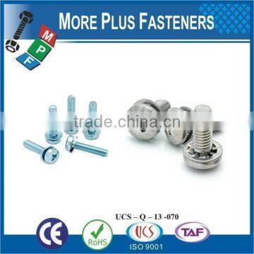 Taiwan M3 M12 M3-0.5 x 6mm Slotted Drive Cheese Head Grade A2 Stainless Steel Machine Screw with Hex Double Lock Washer Square