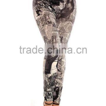 seamless denim black white newspaper beauty skim elastic leggings