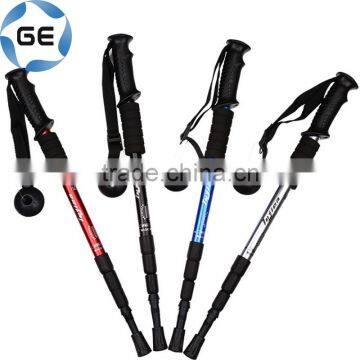 High Quality Rubber Grip 4 Sections Telescopic Trekking Pole Outdoor Walking Alpenstock 6061 Aluminium Alloy Hiking Stick