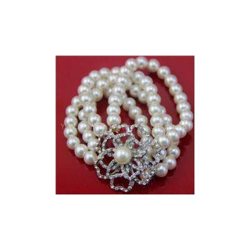 Simulated Pearl Stretch Bracelet Rhodium Plated