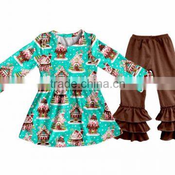 2017High Quality Boutique Outfits Colorful Style Kids Wear Ruffle Pants Set ChiClothing and Rldren Girls Christmas Clothing Sets