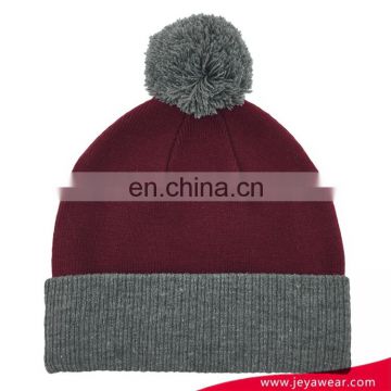 Teenager Winter acrylic jacquard stripes knitted pom pom beanie hat bobble hat