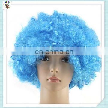 Crazy Party Cheap Short Curly Football Fan Blue Afro Wigs HPC-0090