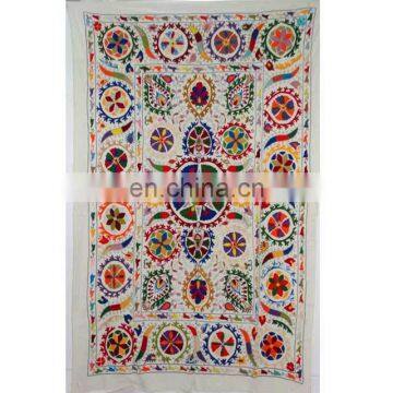 Indian Home Decorative Ethnic Uzbek Suzani Embroidered Twin Size Quilt