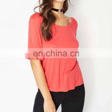 2017 latest fashion top design Red frill sleeve blouse designs T-Shirt