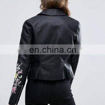 2017 Fahsion Style Custom Woman's PU Leather Waterproof Biker Jacket Plain Bomber Jacket photo-3